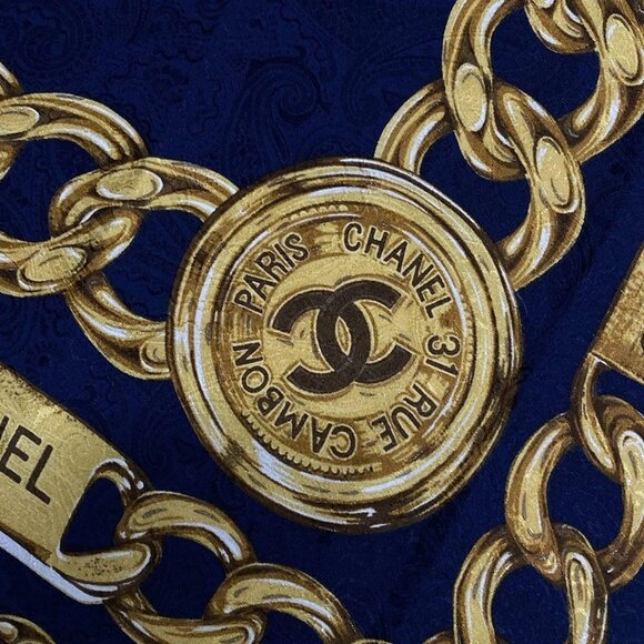 CHANEL Coco - Navy Gold Multi Scarf 325-072125 - Picture 2 of 6